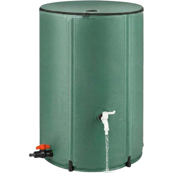 JYLP 100 Gallon Collapsible Rain Barrel, Foldable Portable Rainwater Collection Storage Tank with Support Rods, Drain Valve & Faucet for Garden Irrigation Outdoor Use, Green
