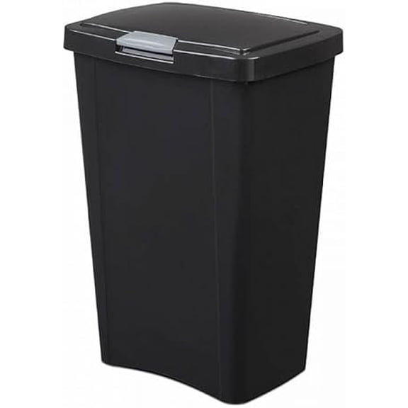 JYLP 10459004 13 Gallon (49L) Black Rectangular Press-Top Trash Can, Polished Titanium Touch Wastebasket for Kitchen