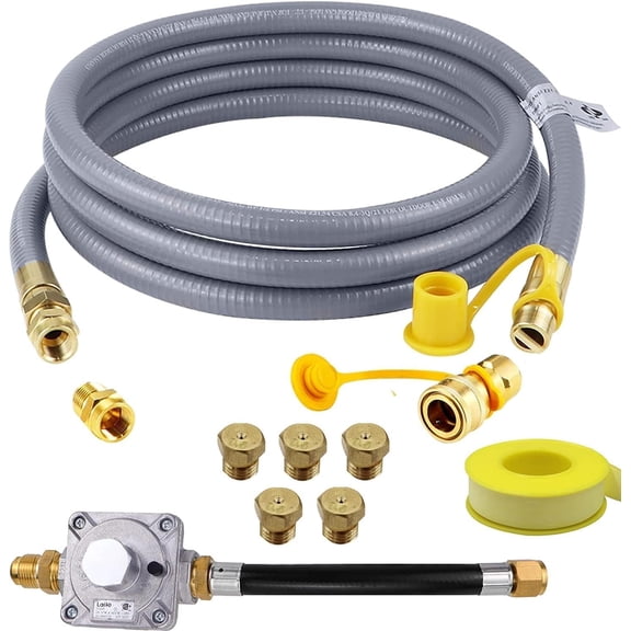 JYLP 10x10 Inch Heavy Duty Propane To Natural Gas Grill Conversion Kit, Complete With 10 Foot Hose Regulator Quick Connect Adapter Custom Orifices