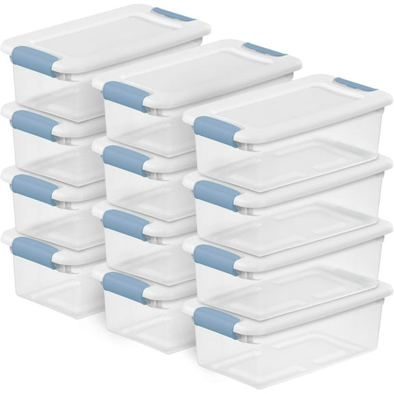 JYLP 12 Pack 6 Quart Latching Under Bed Storage Bins with Lids, Clear Plastic Stackable Airtight Organizing Containers, Heavy-Duty Storage Boxes for Closet Bathroom Office Bedroom Pantry, Blue