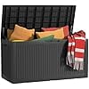 JYLP 120 Gallon Black Resin Outdoor Storage Box, Waterproof Lockable Deck Box, Modern Wood Grain Organizer for Patio Cushions, Garden Tools & Pool Supplies