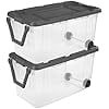 JYLP 2-Pack 160 Quart Wheeled Storage Bin with Latch Lid, Extra Large Clear Stackable Tote with Pull Handle, Clear and Gray