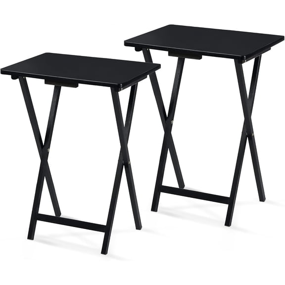 JYLP 2 Pack Wooden Folding TV Tray Tables, Collapsible Portable Snack Serving TV Dinner Trays for Living Room Couch Bedroom Kitchen, Black