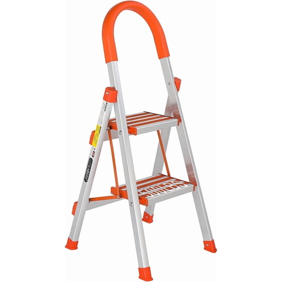 JYLP 2-Step Aluminum Folding Step Ladder, Lightweight Anti-Slip Step Stool 500LBS Load Capacity