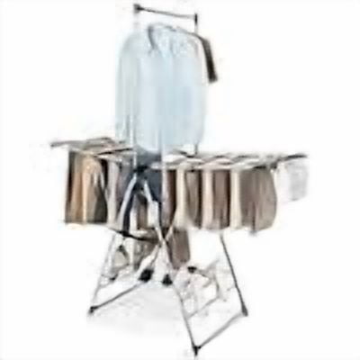 JYLP 2-Tier Stainless Steel Foldable Clothes Drying Rack, Freestanding Laundry Rack with Adjustable Wings, Hanging Bar & Netting, 23 Rails, 23.5"D x 61.5"W x 72"H