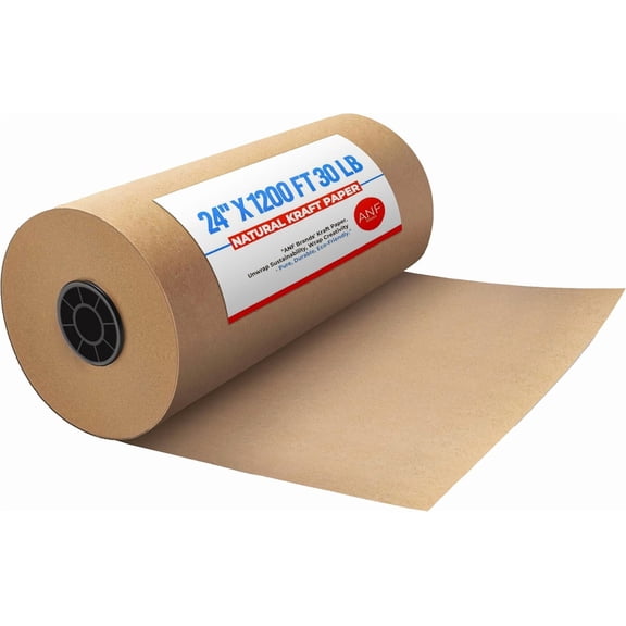 JYLP 24" x 1200 ft Natural Brown Kraft Paper Roll, 30 LB Heavy Duty Recycled Wrapping Packing Paper with Core Adapter for Shipping, Crafts & Office Use