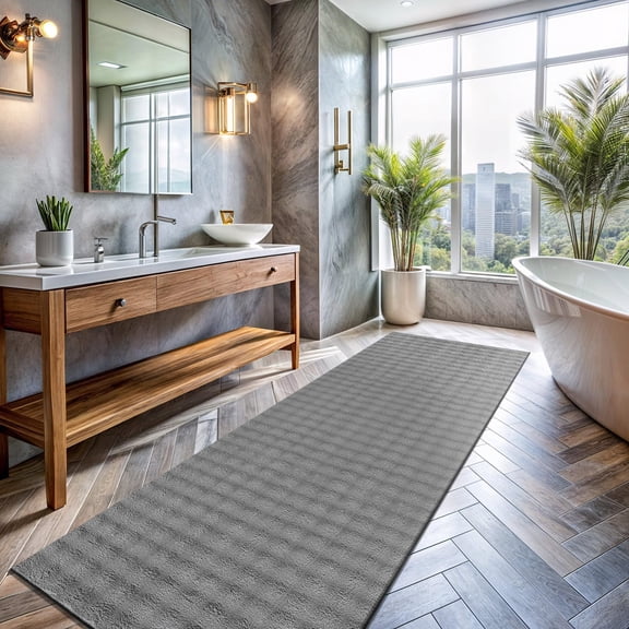 JYLP 2x7 Ft Solid Gray Non Slip Runner Rug, Plush Polyester High Pile Area Rug with Rubber Backing, Easy Clean Flat Woven Indoor Carpet for Living Room Kitchen Bedroom Bathroom Hallway