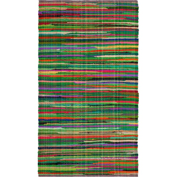 JYLP 3' x 5' Rag Rug Collection Accent Rug, Green & Multi Boho Stripe Cotton Area Rug, Handmade Hand Loomed, Ideal for High Traffic Areas Entryway Living Room Bedroom, RAR240E