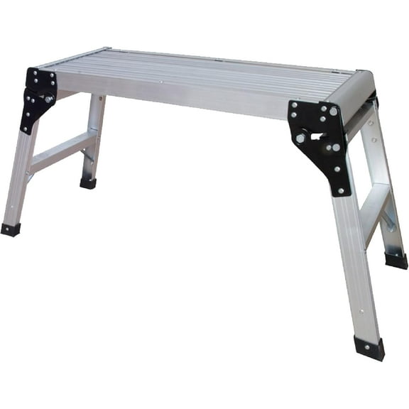 JYLP 30 Inch Gray Aluminum Jobsite Step Stool Portable Work Bench For Home Renovation 350 Lb Load Capacity Slip Resistant Rubber Feet Foldable Work Platform