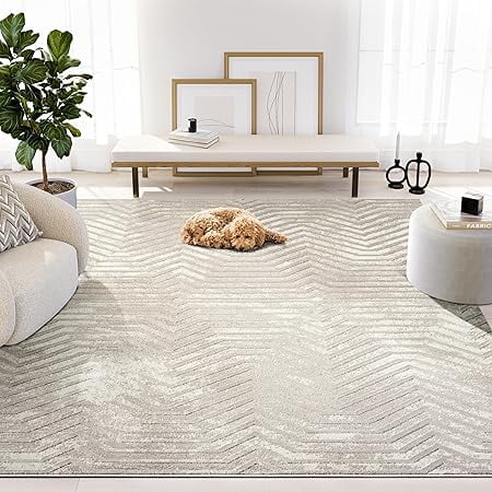 JYLP 4'6' Terra Cream Geometric Area Rug, Polypropylene Machine Made Carpet for Living Room Bedroom