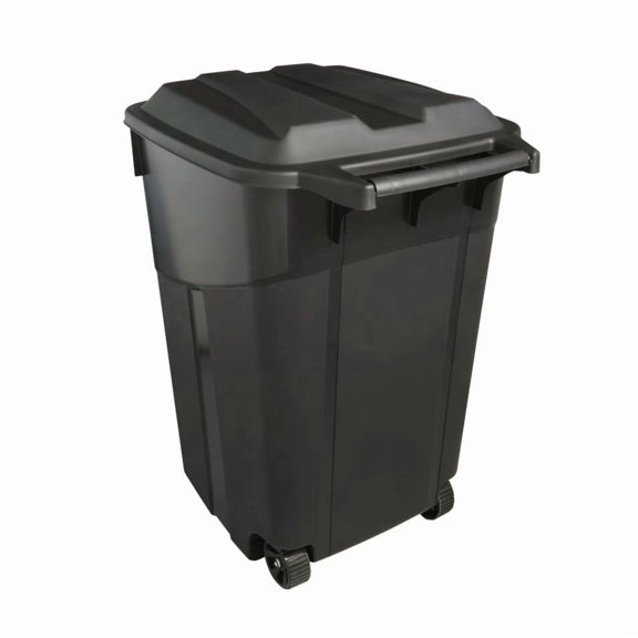 JYLP 45 Gallon Heavy Duty Wheeled Trash Can with Click Lock Lid, Black Polypropylene Rectangular Garbage Bin for Indoor Outdoor Garage Patio
