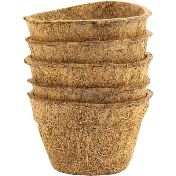 JYLP 6 Inch Coco Coir Plant Pots 5 Pack, Biodegradable Seed Starter Pots, Natural Coco Peat Nursery Cups for Germination & Transplanting