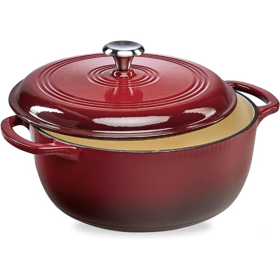 JYLP 7.5 Quart Enamel Cast Iron Round Dutch Oven, Heavy-Duty Pre-Seasoned Cookware with Lid & Dual Handles, Oven Safe 480F Non-Stick Enamel Pot for Kitchen Braising Stewing Roasting, Red