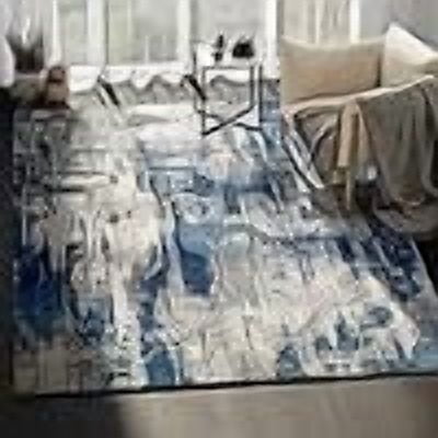 JYLP Blue & Grey Abstract Area Rug 6' x 9', Vista Collection Rustic Contemporary Modern Power Loomed Polypropylene Accent Rug, OEKO-TEX Certified, Kid & Pet Friendly