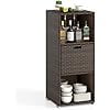 JYLP Brown PE Rattan Outdoor Storage Cabinet, Patio Wicker Organizer with 3 Shelves & Removable Drawer, Metal Frame Deck Box for Backyard Poolside Porch
