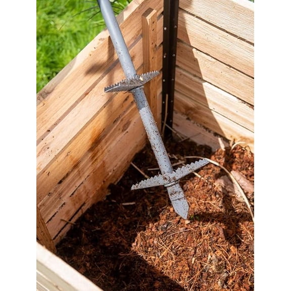 JYLP Double-up Compost Aerator, 36 Inch Powder-Coated Steel Compost Turner with Non-slip Rubber T-Handle