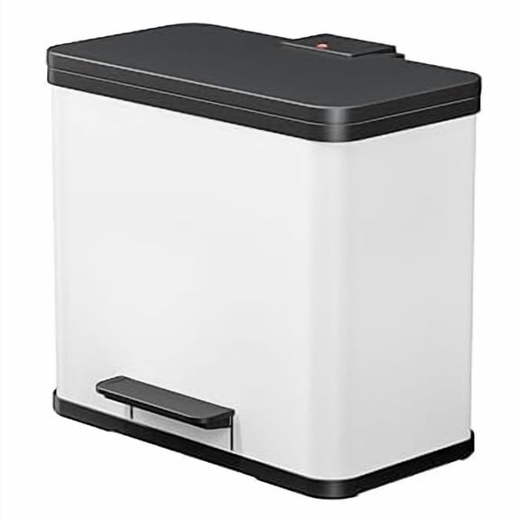 JYLP L 0630-200 Kitchen Trash Can with 4.5 + 2.4 Gallon Bins, Rectangular Dual Compartment Recycling Step, Removable Inner Buckets with Soft-Close Lid, White