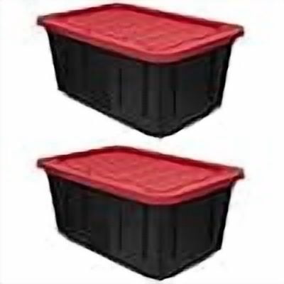 JYLP Large Storage Bin (2-Pack), 27 Gallon Heavy-Duty Plastic Storage Container with Secure Snap-On Lid, Stackable & Lockable Totes for Garage, Basement, Industrial & Home Organization, Black and Red