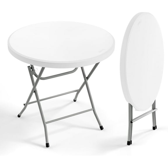JYLP Round Folding Commercial Banquet Table, 244429.5 Inch Portable HDPE Plastic Dining Table, Heavy Duty 600 Lbs Capacity Foldable Table for Kitchen Outdoor Party Wedding Event, White 1-Pack