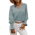 thumbnail image 1 of JYLPZYR Flowy Shirts for Women Women's Summer Casual Fashion Solid Color Simple Cuff Tie V Neck Shirt Womens T Shirt(Blue,L), 1 of 4