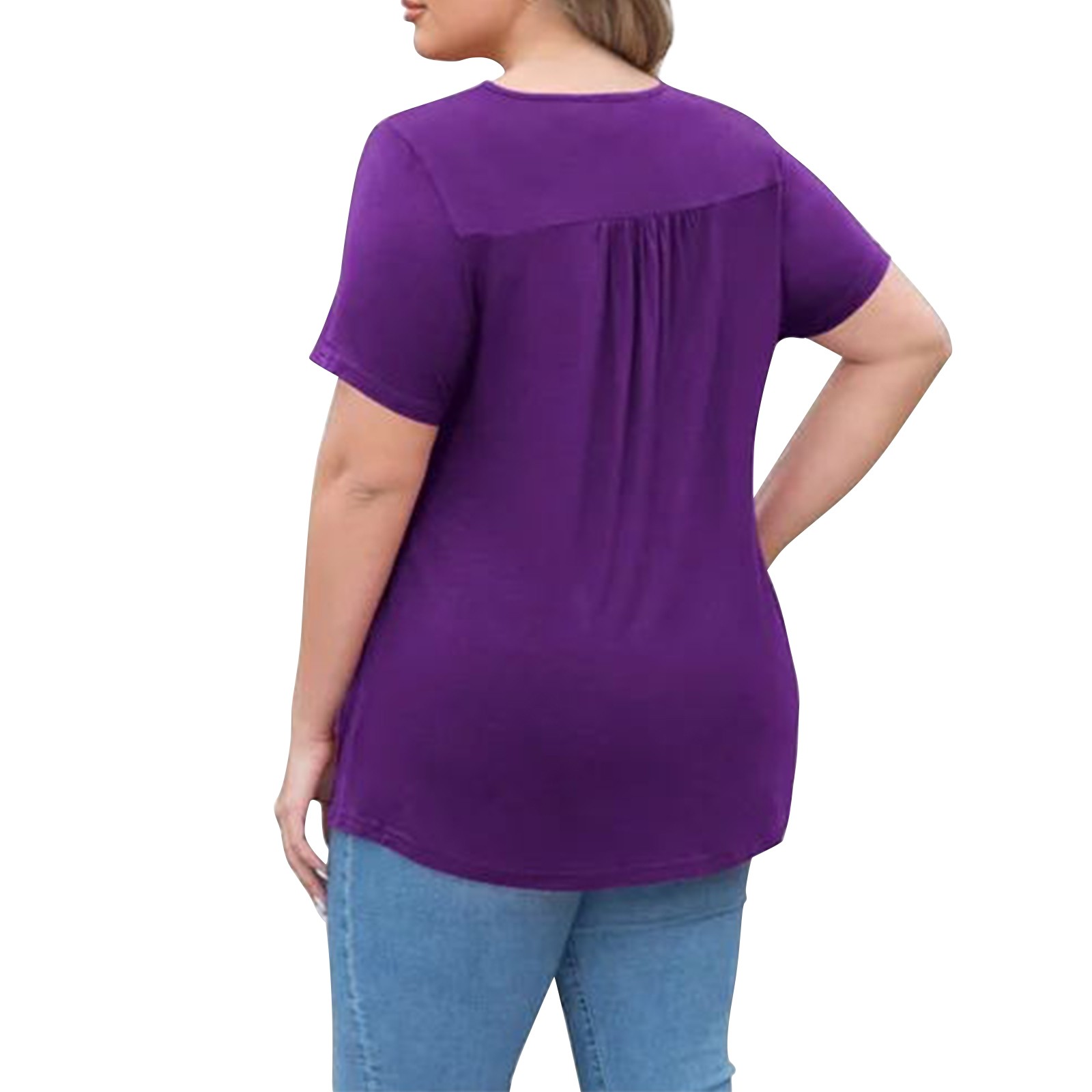 JYLPZYR Ladies Plus Size Solid Color Short Sleeve Lace Panel Pleated