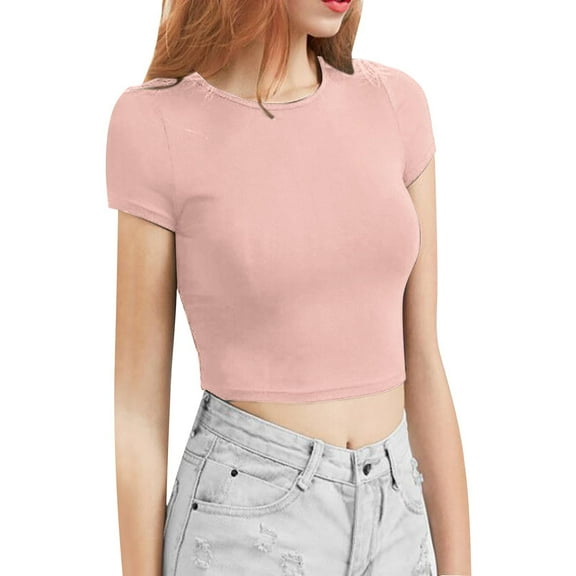 JYLPZYR Loose Tops for Women Women's Shoulder Length Short Sleeved T Shirt Women's Slim Fit and Slimming Effect Paired With A Base High Waisted Sexy Short Exposed Navel Top (Pink,L)