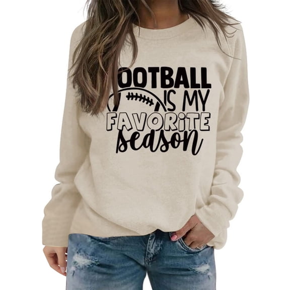 JYLPZYR Oversize Tshirt Women Women Football Is My Favorite Season Sweatshirt Long Sleeve Game Day Sweatshirt Oversized Tees(Khaki,L)