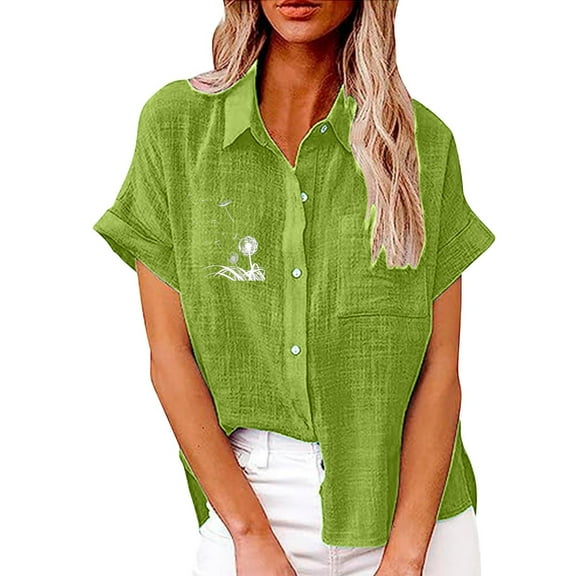 JYLPZYR Shirt for Women 2024 Womens Button Down Shirt Casual Short Sleeve Collared Work Blouse With Pocket (Army Green,XXL)