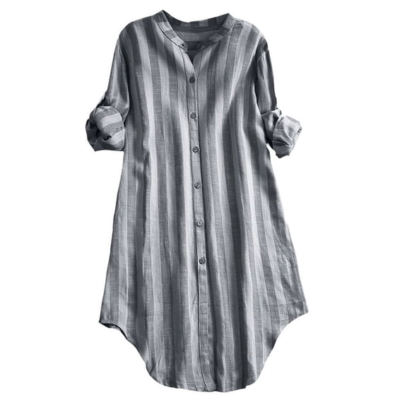 JYLPZYR Women's T-Shirts Women Button Up Pullover Cotton Striped Top Plus Size Tunic Blouse Tall Womens Clothing(Black,XXL)
