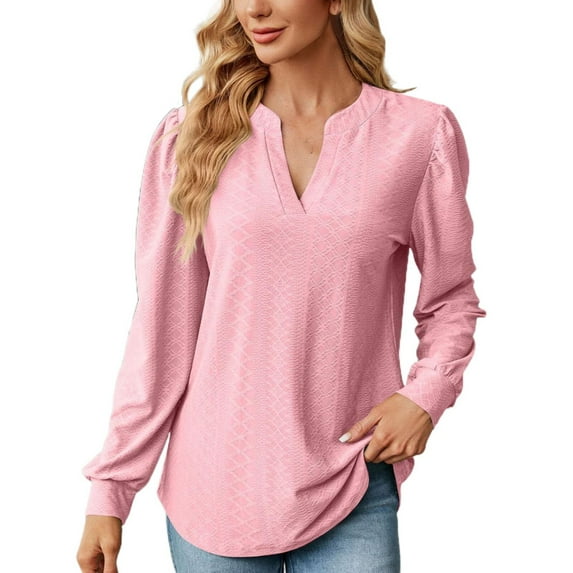 JYLPZYR Womens T Shirt Autumn and Winter Solid Color V Neck Jacquard Long Sleeved Loose T Shirt Top Ladies Tall Womens Clothing(Red1,S)