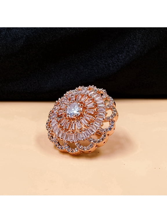 Elongated Marquise Diamond-Shape Cocktail Cubic Zirconia Rings, Rose Gold, 1 Count Per Pack