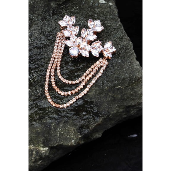 JYONA Marquise Floral Cluster White, Cubic Zirconia Tiered Rhinestone Chains Brooch, Rose Gold-Plated, 1 Count