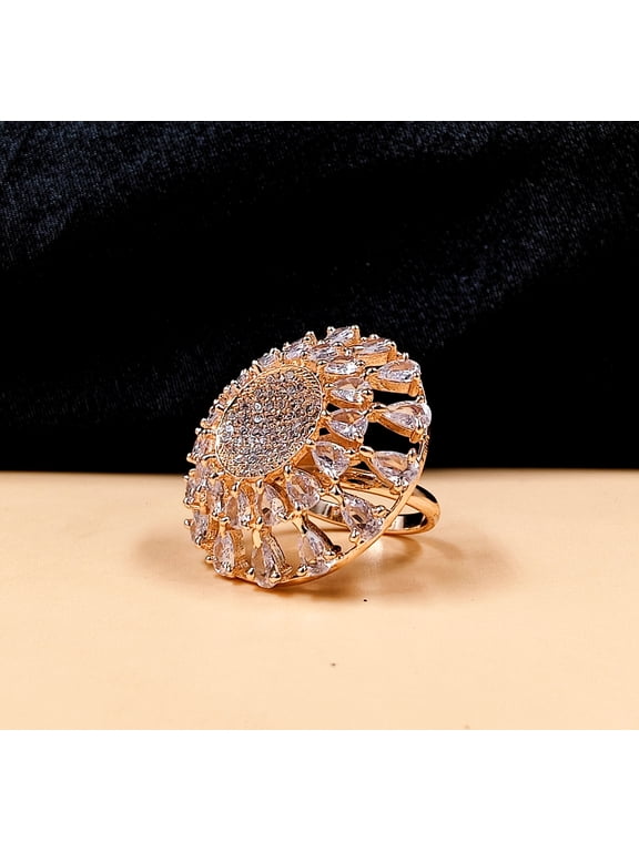 Rose Gold Cubic Zirconia Statement Adjustable Cocktail Ring for Women 1 Count Per Pack