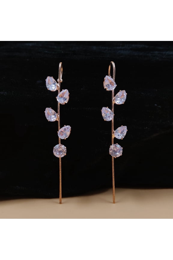 Sparkling Cubic Zirconia Marquise Leaf Ear Climber Cuffs, Gold-Plated Long Vine Crawler Earrings for Women