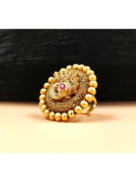 Women's Antique Gold Peacock Statement Ring, Adjustable Split Band 1 Count Per Pack