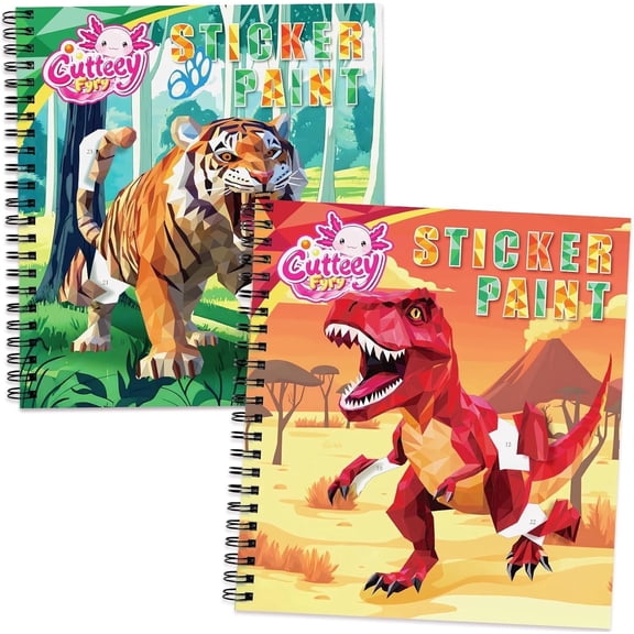 CutteeyFyry 2PCS Paint by Number Sticker Travel Activities Essentials for Girls Kids Boys Ages 4-10 Road Trip & Airplane Toys & Long Car Rides, Birthday Present, Preschool Classroom Party Gifts
