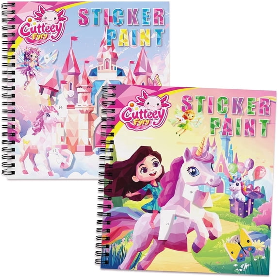 CutteeyFyry 2PCS Paint by Number Sticker Travel Activities Essentials for Girls Kids Boys Ages 4-10 Road Trip & Airplane Toys & Long Car Rides, Birthday Present, Preschool Classroom Party Gifts