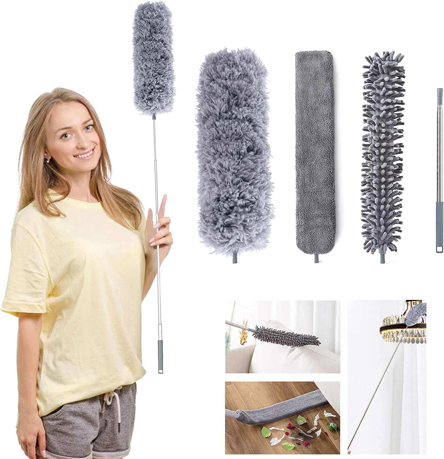 JYPS 3 In 1 Extendable Feather Duster, Bendable Telescopic Dusters With