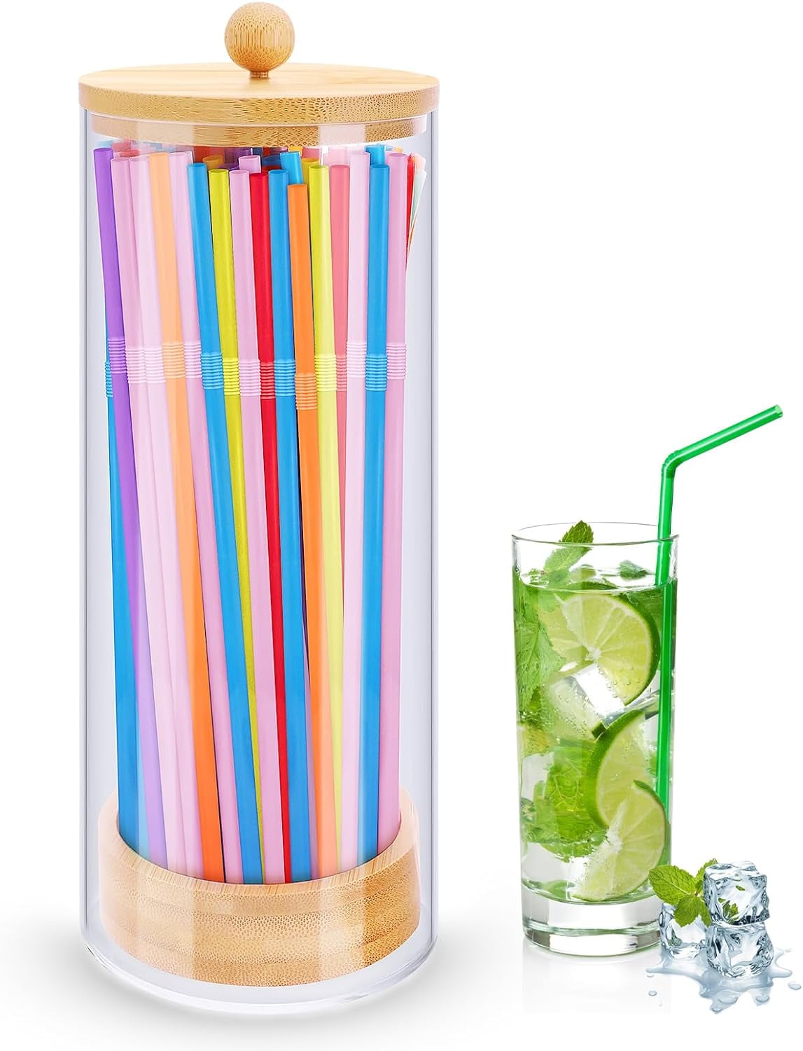 JYPS Acrylic Straw Holder Dispenser for Counter with 100 Colorful