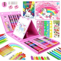 JYPS Art Supplies for Kids,Drawing Kits Unicorn Art Case Coloring Set with Double Sided Trifold Easel,Crayon,Colored Pencil,Marker,Coloring Book,Stencil,Sticker,Drawing Stuffs Gifts for Girls 4-12