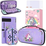 JYPS Cute Unicorn Protection Case for Nintendo Switch,Purple Hard Carrying Case with Soft TPU Protective Cover and Protection Acessories Compatible with Nintendo Switch for Girls