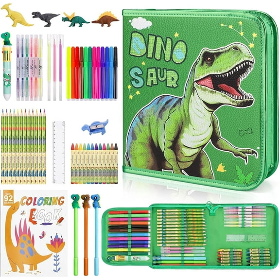 JYPS Fruit Scented Markers Set 57Pcs with Glitter Dinosaur Pencil Case & Stationery, Art Supplies, Art Coloring Kits Box,Gifts Toy,Gel Pen,Pencil&Crayon Drawing Stuff