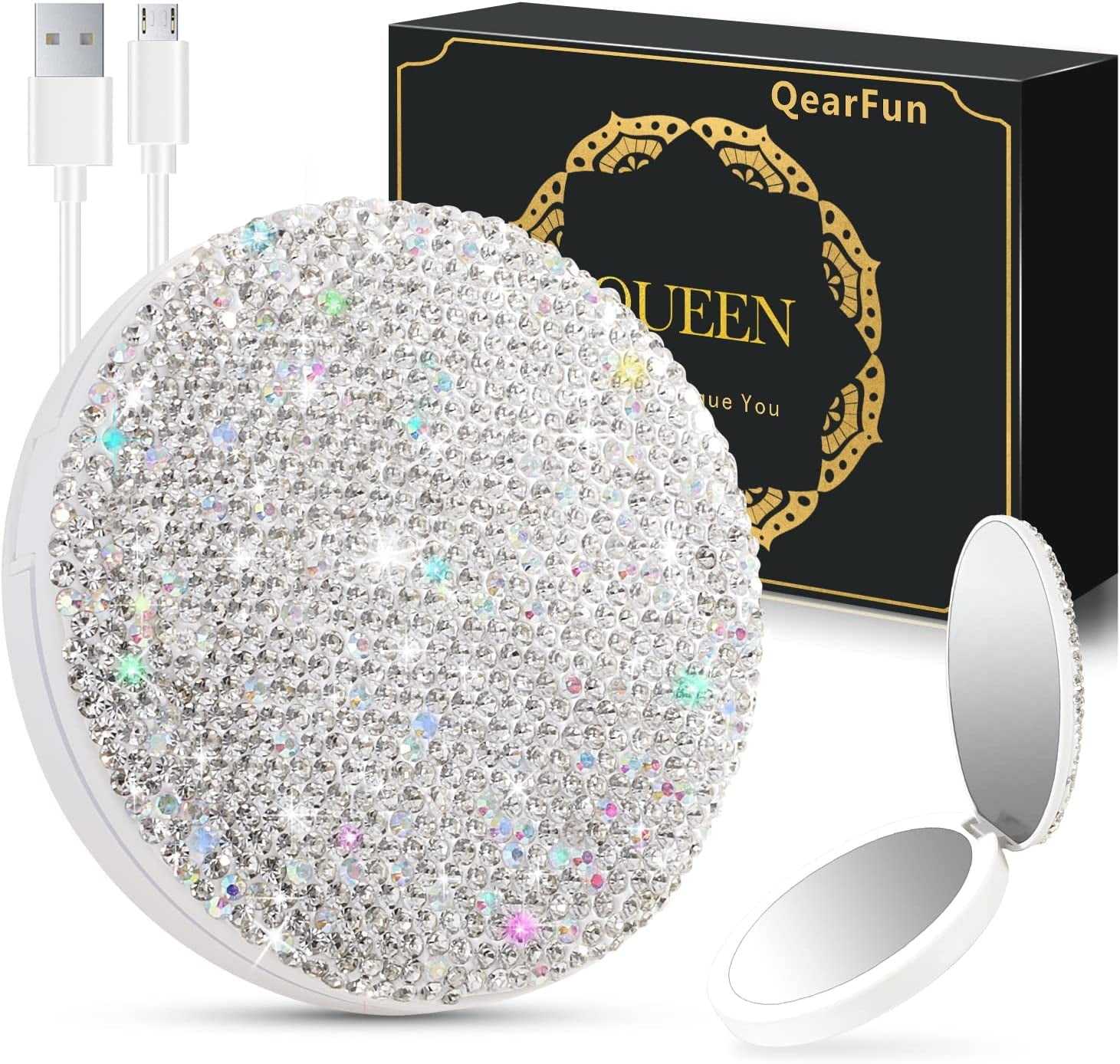 JYPS LED Lighted Compact Mirror,Bling Portable Travel Makeup Mirrors,3.