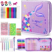 JYPS Mermaid Art Craft Kit for Kids, Glitter Fruit Scented Markers Set (56 Count)