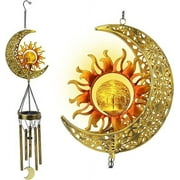 JYPS Sun Moon Solar Wind Chimes for Outside Crackle Glass Ball Waterproof Wind Chimes Outdoor Clearance Deep Tone Garden Decor Birthday Unique Gifts for Women Mom Grandma Windchimes Gardening