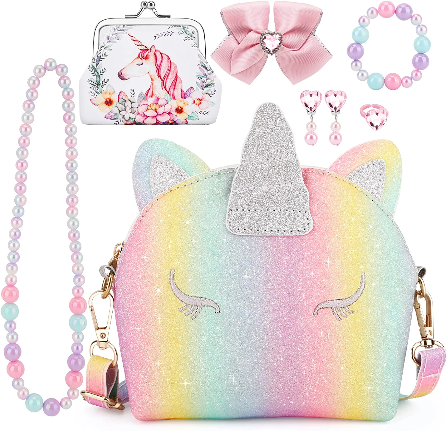 Girls Kids Rainbow Cute Unicorn Crossbody Purse Sequins Shoulder Bag Gift  for Girls…