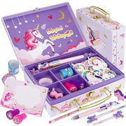 JYPS Unicorn Stationary Set, Unicorns Gifts, Letter Writing Crafting Kit with Storage Box, Birthday Gifts, Purple