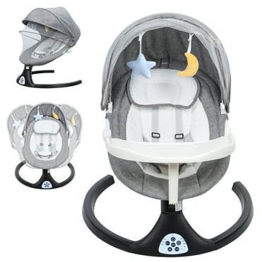 JYS Baby Swing for Newborns, Remote Control Bluetooth-compatible Electric Toddler Rocker, Adjustable Backrest Baby Swing with Soft Music,Safety Harness,Grey