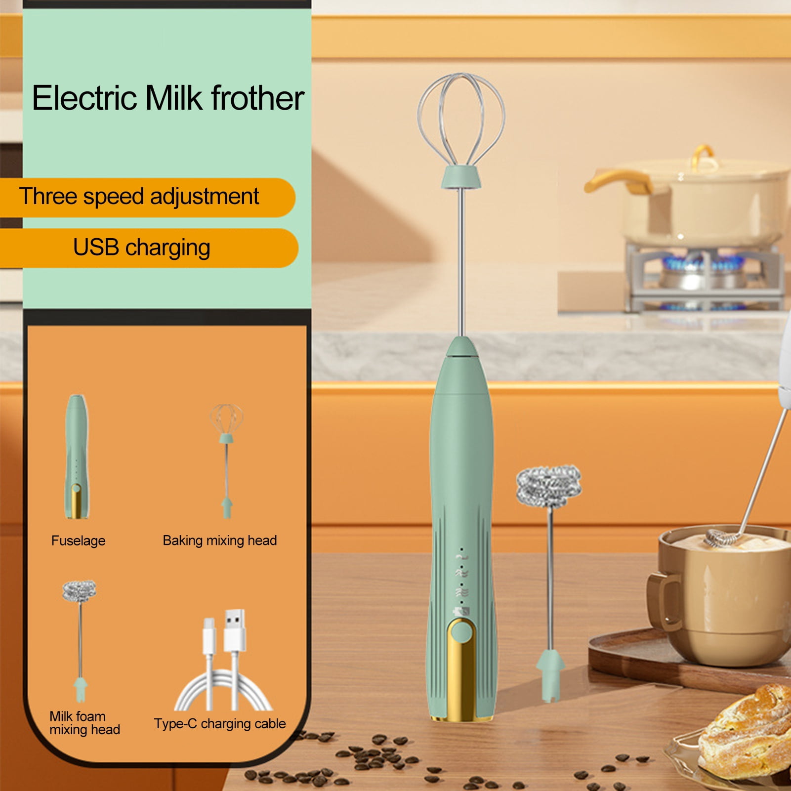 Milk Frother Wand Drink Mixer Handheld Electric Whisk Easy Clean Stainless Steel Mini Blender Coffee Lattes