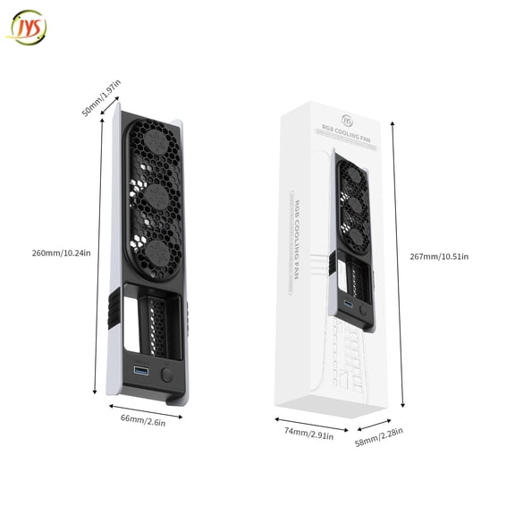 JYS Universal RGB Cooling Fan for PS5 Pro/PS5 Slim - Smart Temperature Control Rear Fan, Low-Noise Gaming Console Cooler with 7-Color LED Lights for PlayStation 5 Disc/Digital Editions